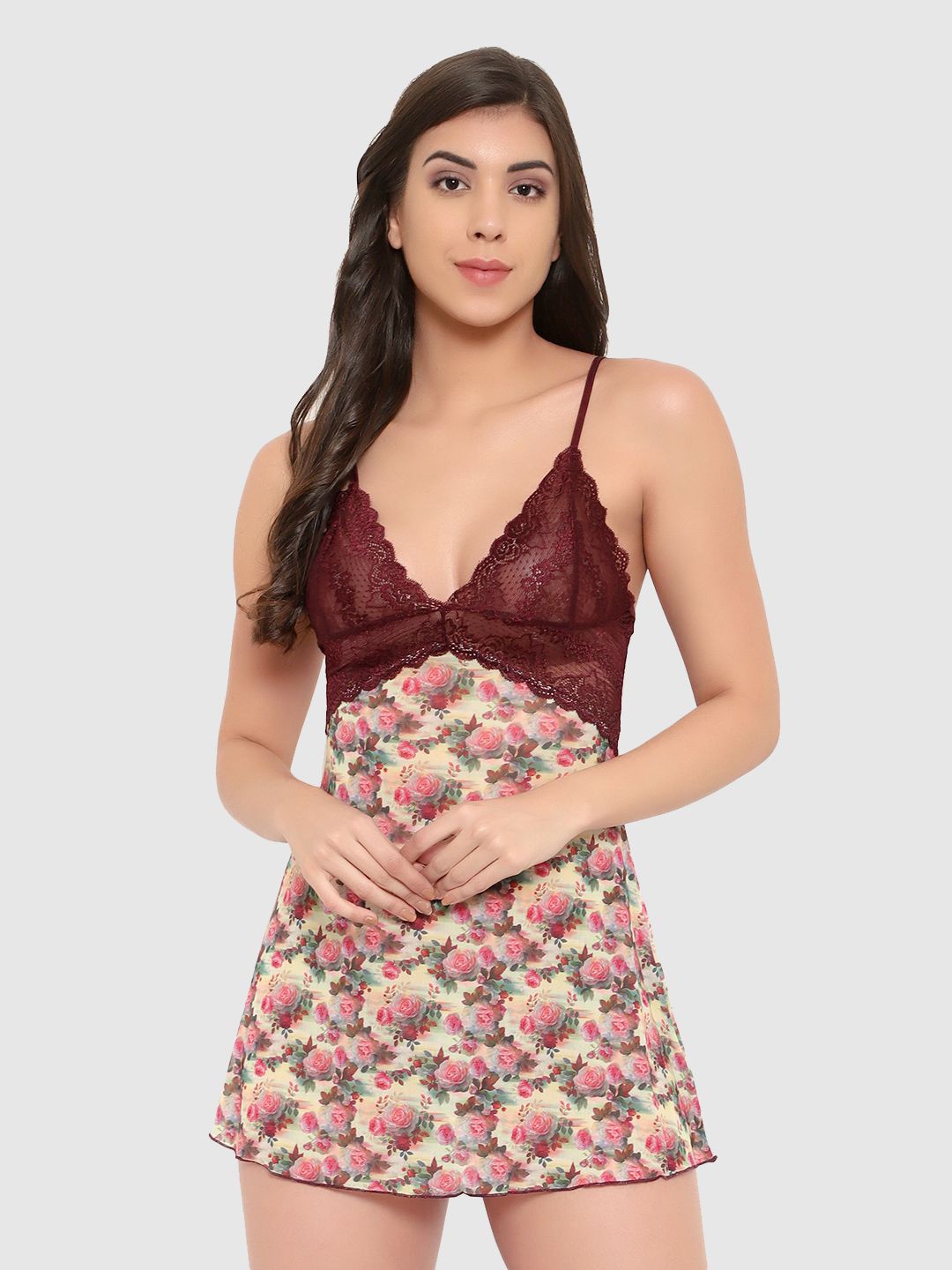 

Boldwink Satin Printed Baby Doll, Brown