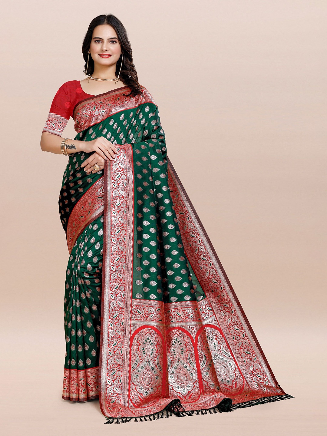 

TORONFRAS Woven Design Zari Banarasi Saree, Green