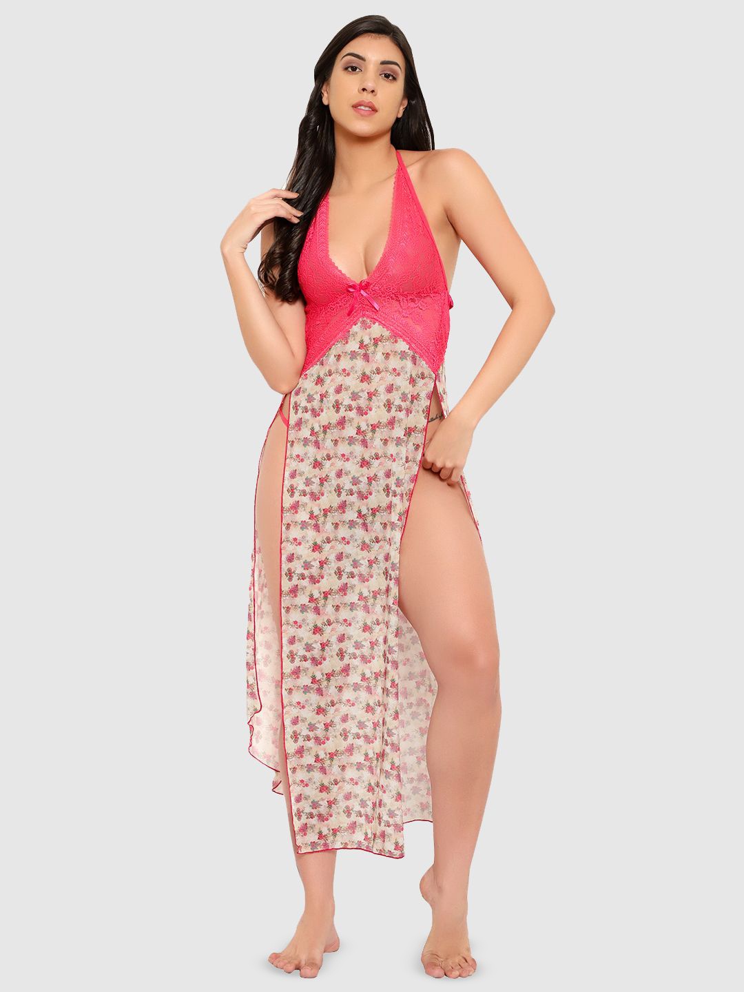 

Boldwink Halter Neck Printed Baby Doll, Pink