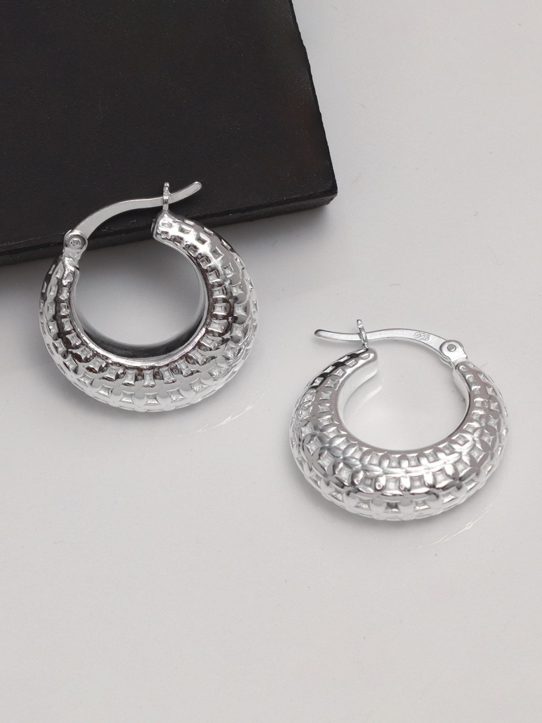 

LeCalla Sterling Silver Plated Contemporary Shaped Hoop Earrings
