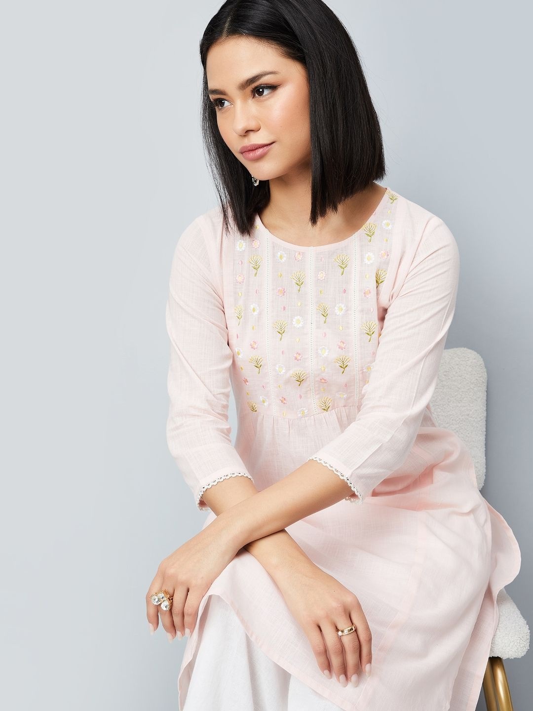 

max Floral Yoke Design Thread Work Anarkali Kurtas, Pink
