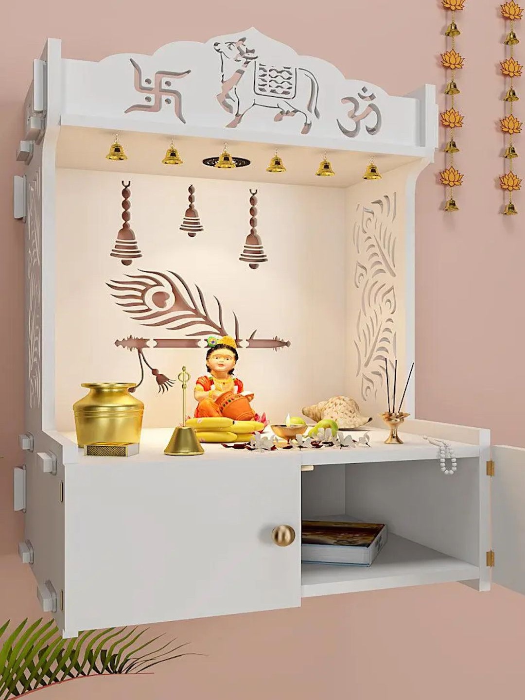 

Homscape White Wooden Home Temple
