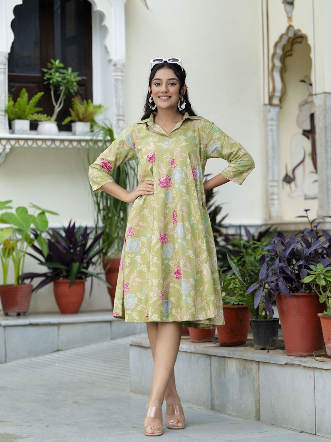 

Jollity Floral Print Fit & Flare Dress, Green