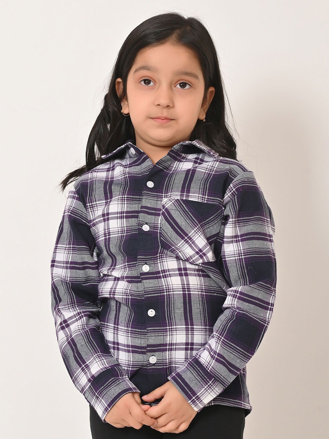 

GIANNA Unisex Kids Spread Collar Tartan Checked Cotton Casual Shirt, Purple