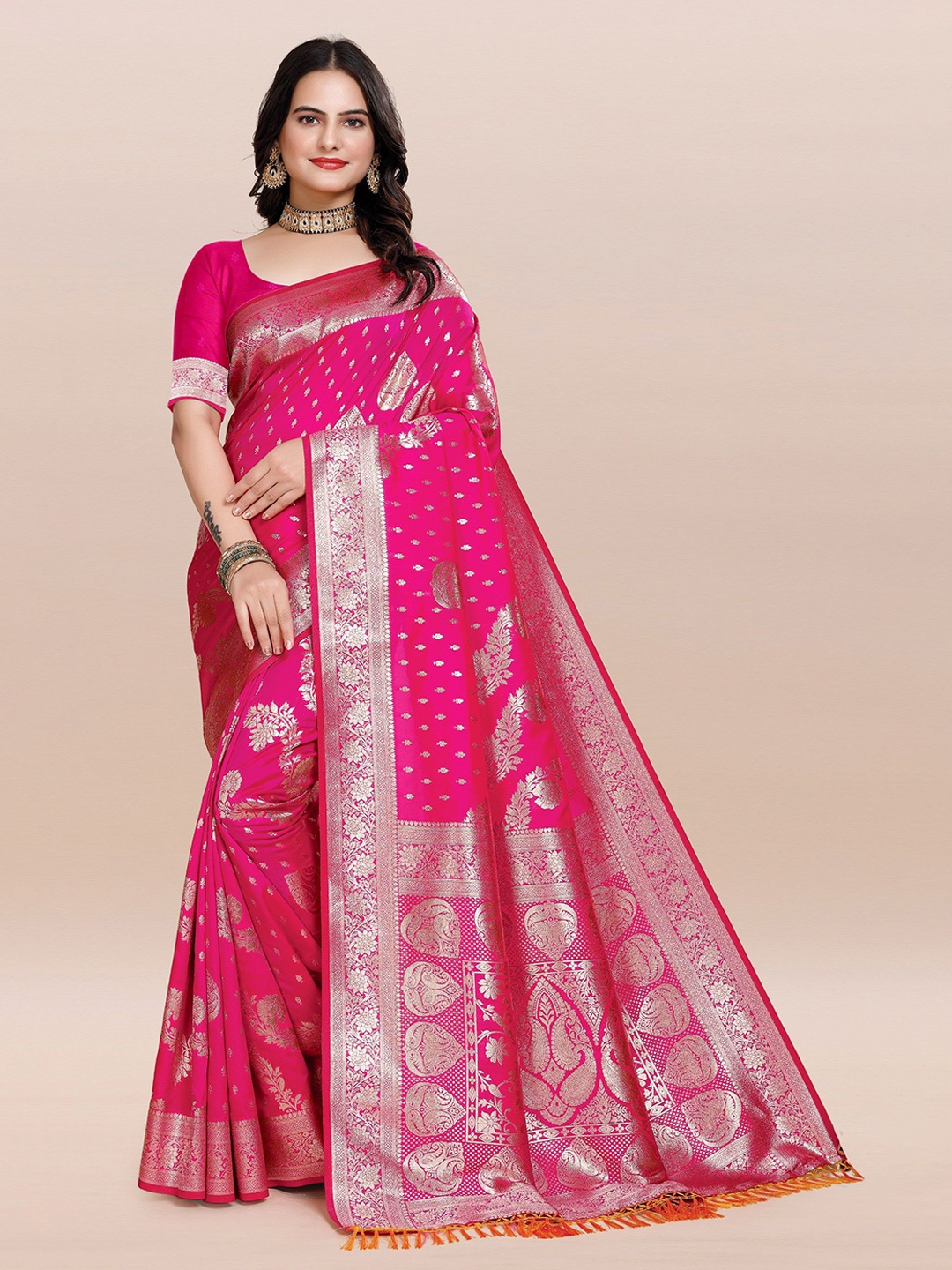 

TORONFRAS Woven Design Zari Banarasi Saree, Pink