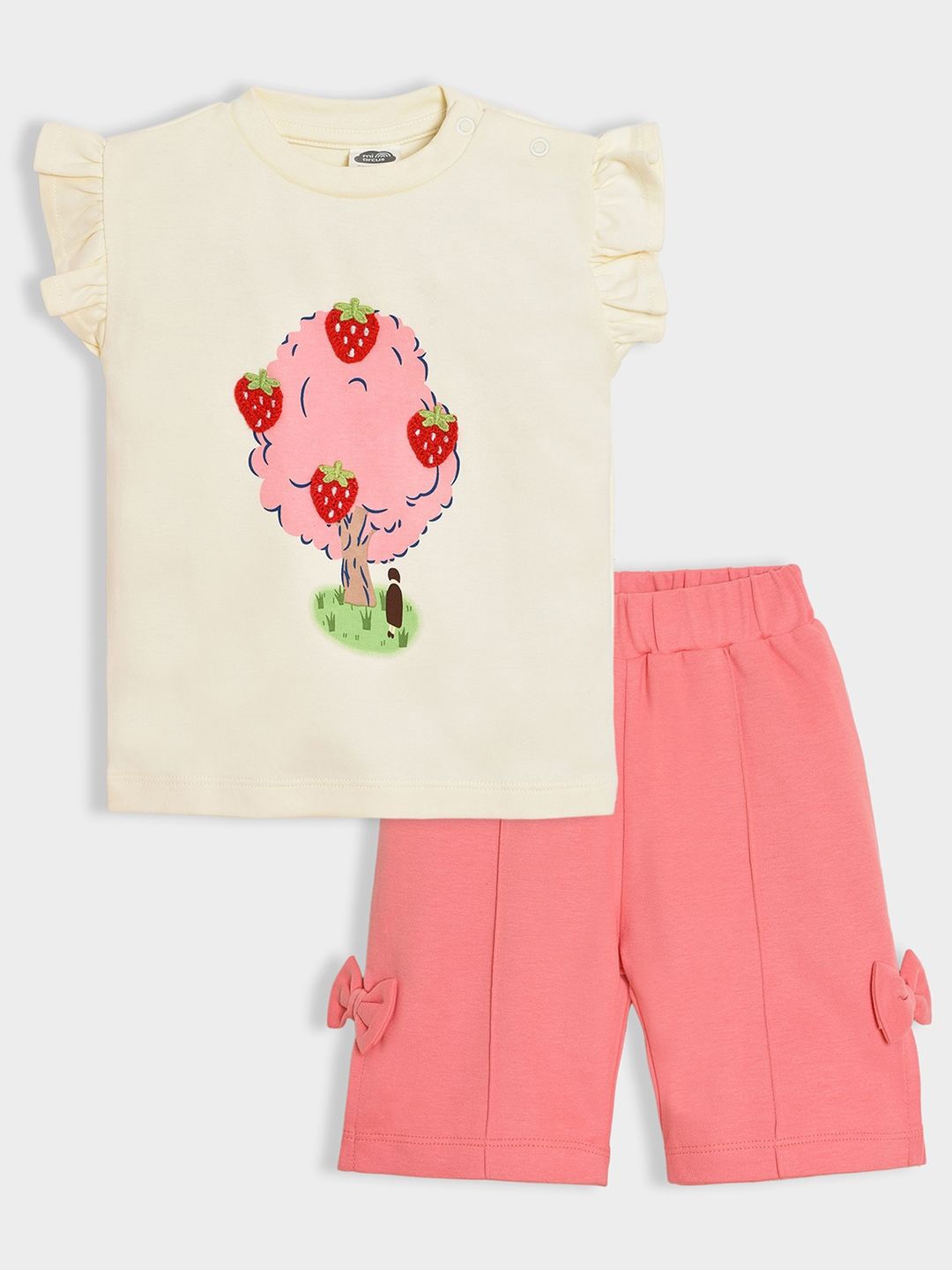 

MiArcus Girls Printed Pure Cotton T-Shirt With Capris Set, Cream