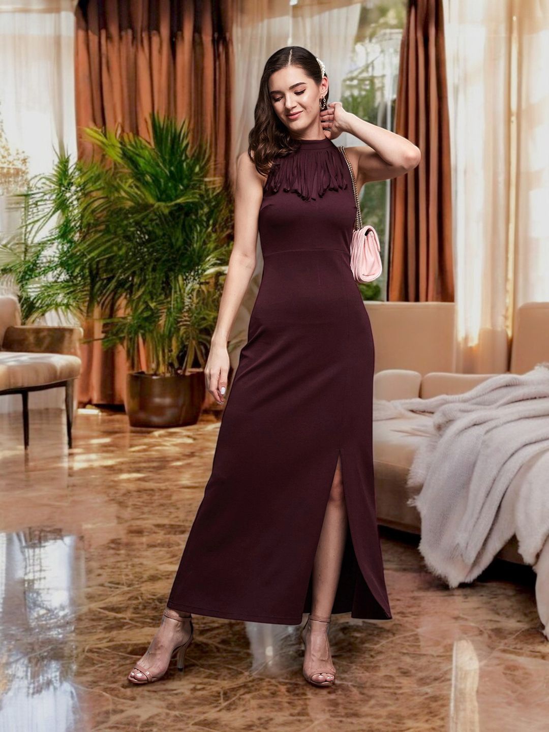 

Miss Chase Georgette Maxi Dress, Maroon