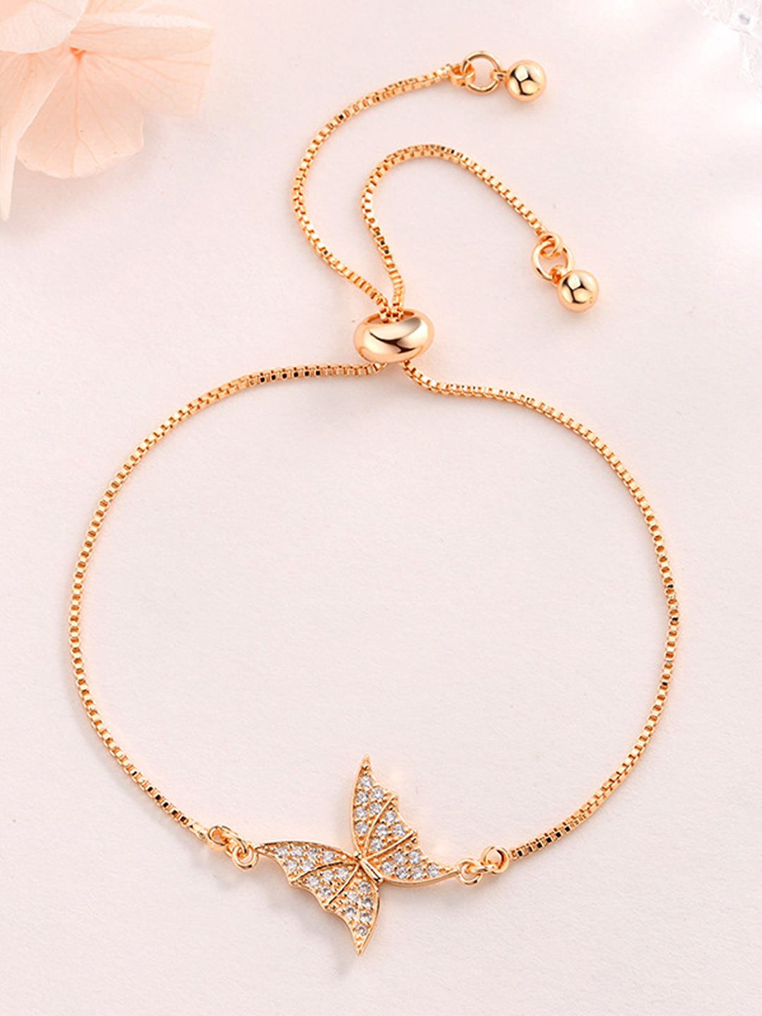 

Peora Gold-Plated Cubic Zirconia Studded Butterfly Shaped Wraparound Bracelet