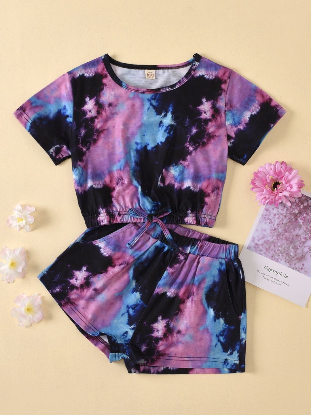 

YK Girls Dyed Top With Shorts, Purple