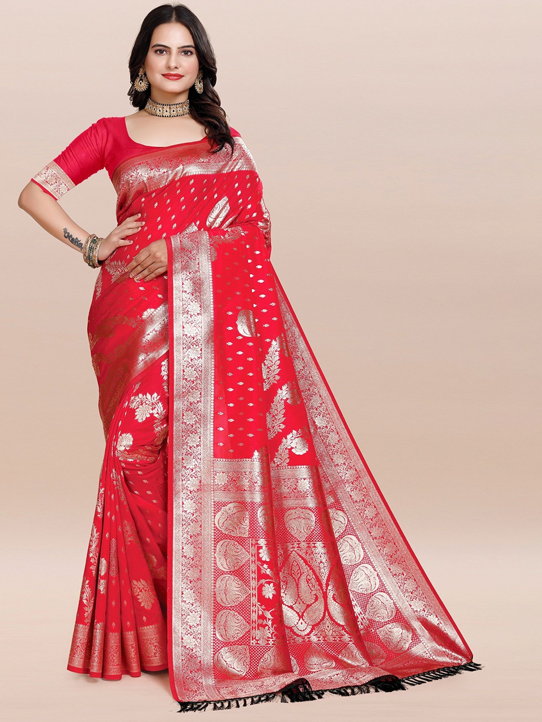 

TORONFRAS Woven Design Zari Banarasi Saree, Red