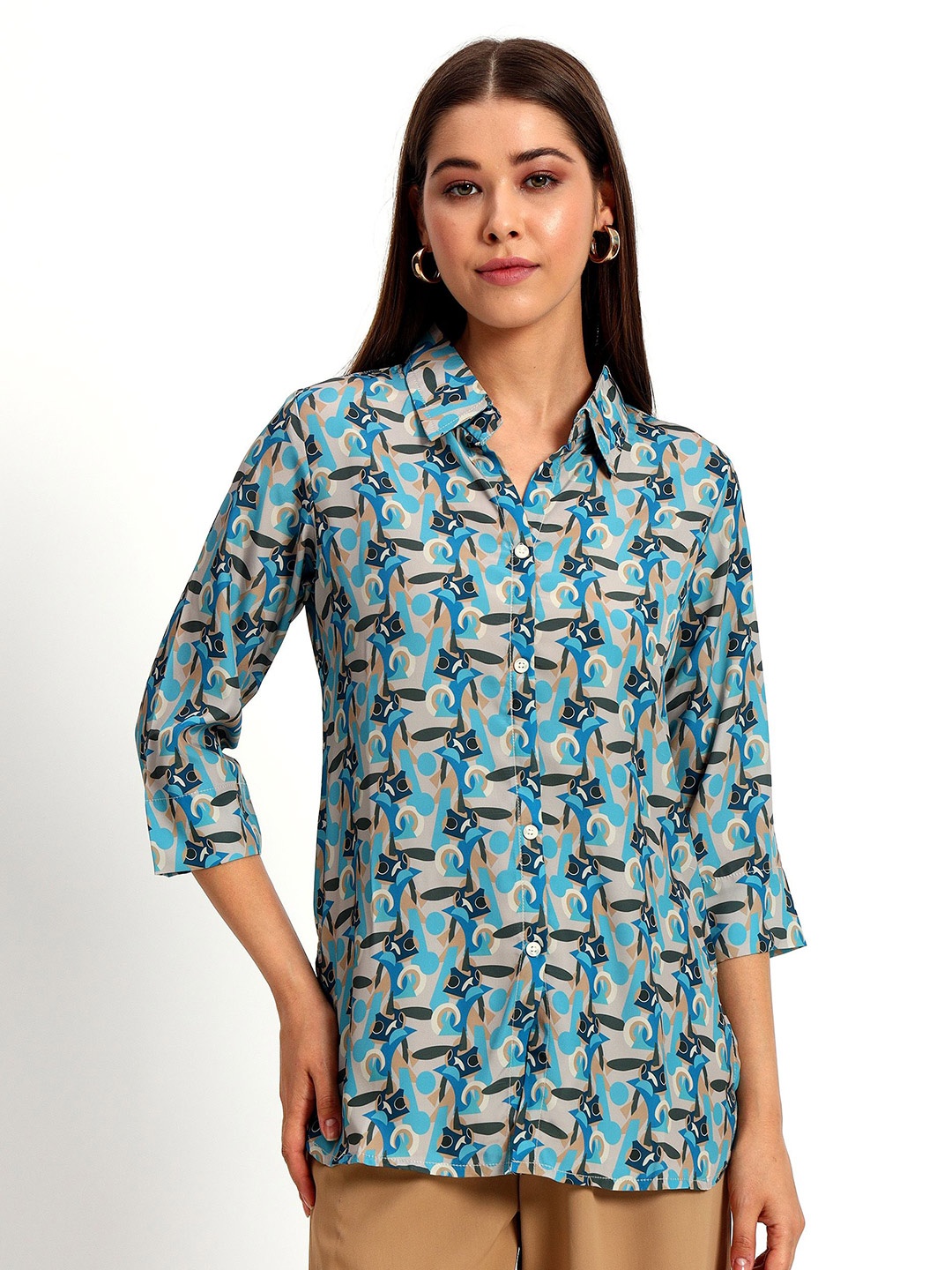 

Peikh Women Printed Shirt Style Top, Blue