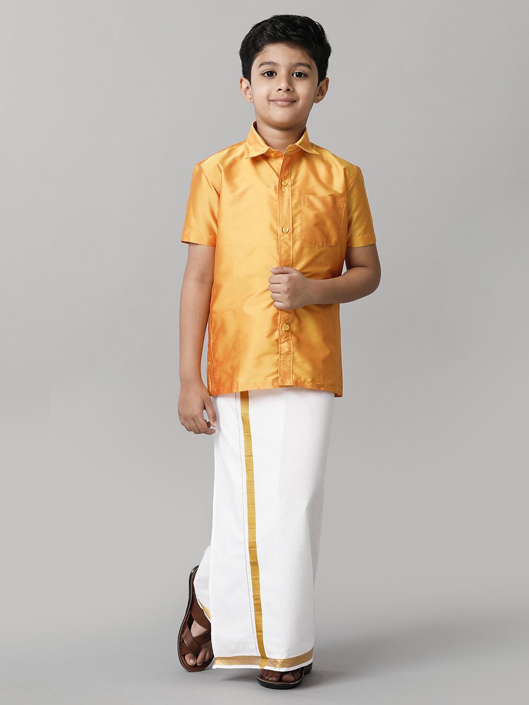 

Ramraj Boys Short Sleeves Shirt With Veshti, Yellow