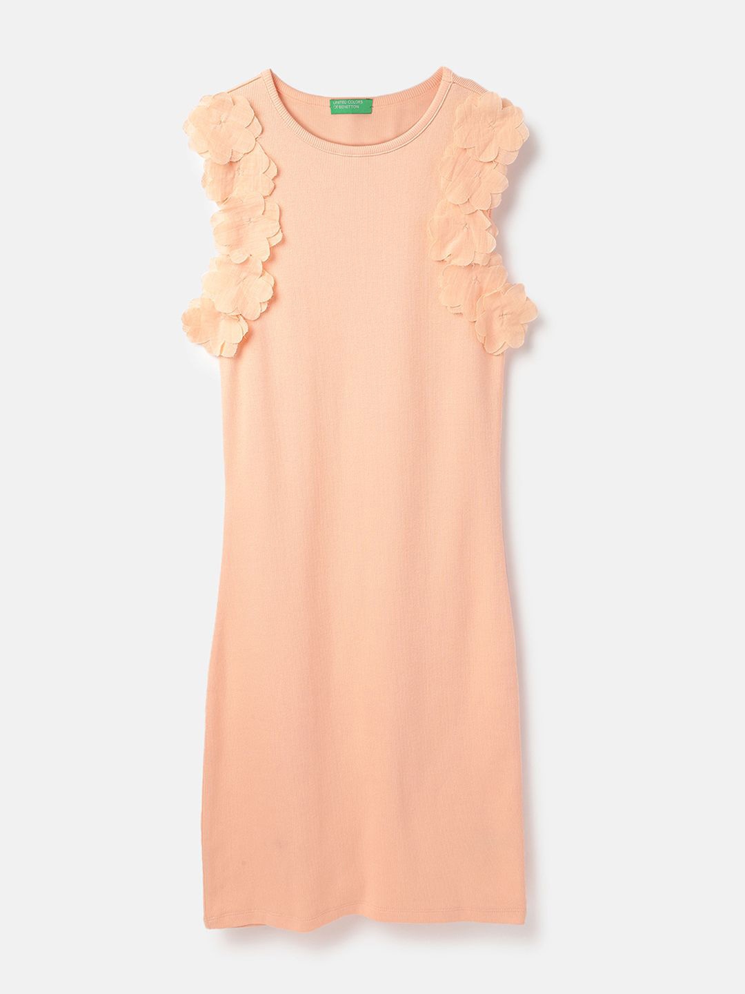 

United Colors of Benetton Girls Floral Applique A-Line Dress, Peach