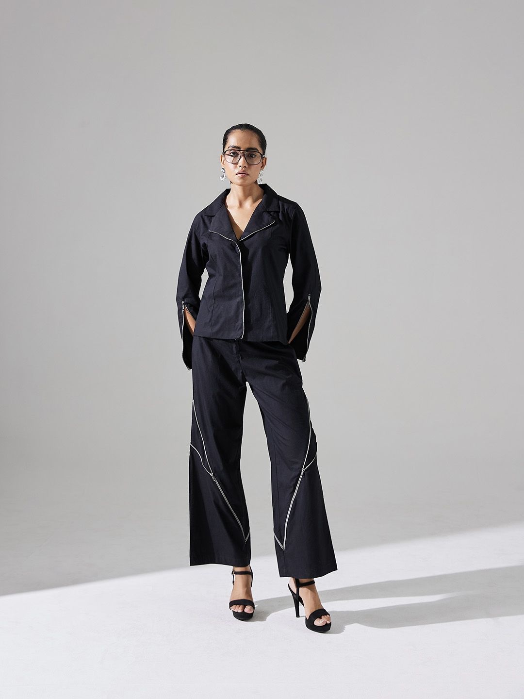 

Aamili Pure Cotton Shirt With Trousers, Black