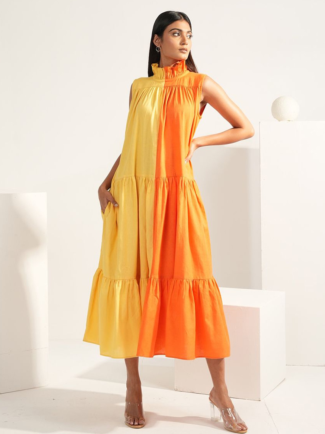 

Aamili Striped A-Line Midi Dress, Yellow