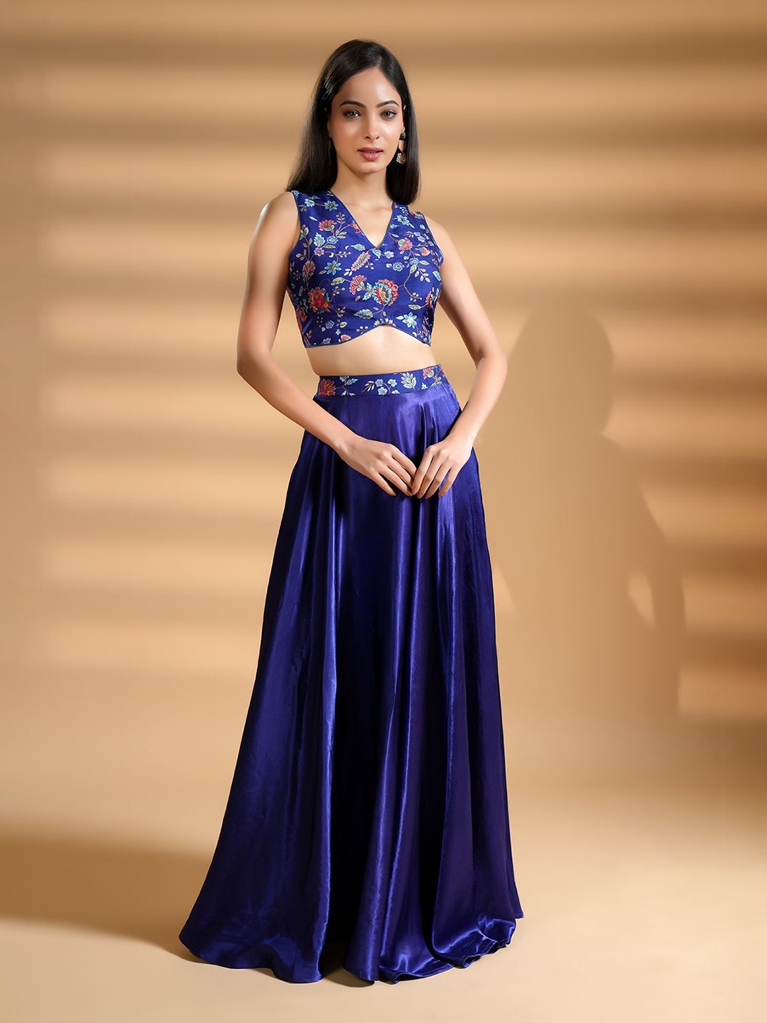 

HANDME Embroidered Ready to Wear Lehenga &, Blue