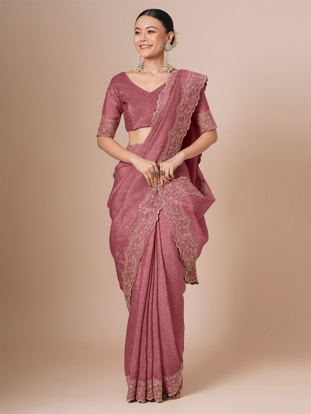 

House of Pataudi Embroidered Saree WithBlousePiece, Mauve