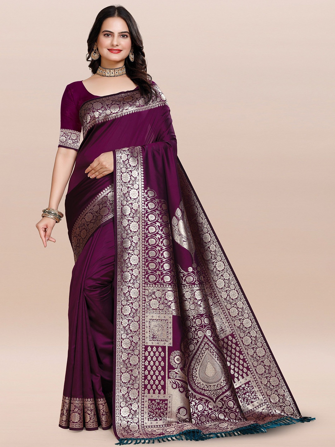 

TORONFRAS Woven Design Zari Banarasi Saree, Purple