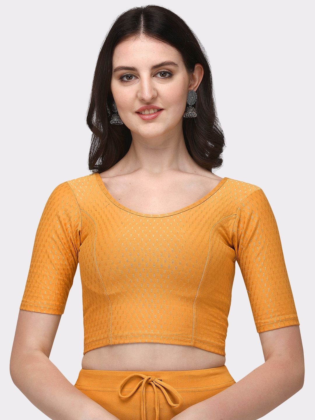 

Krimmple Patterned Stretchable Saree Blouse, Yellow