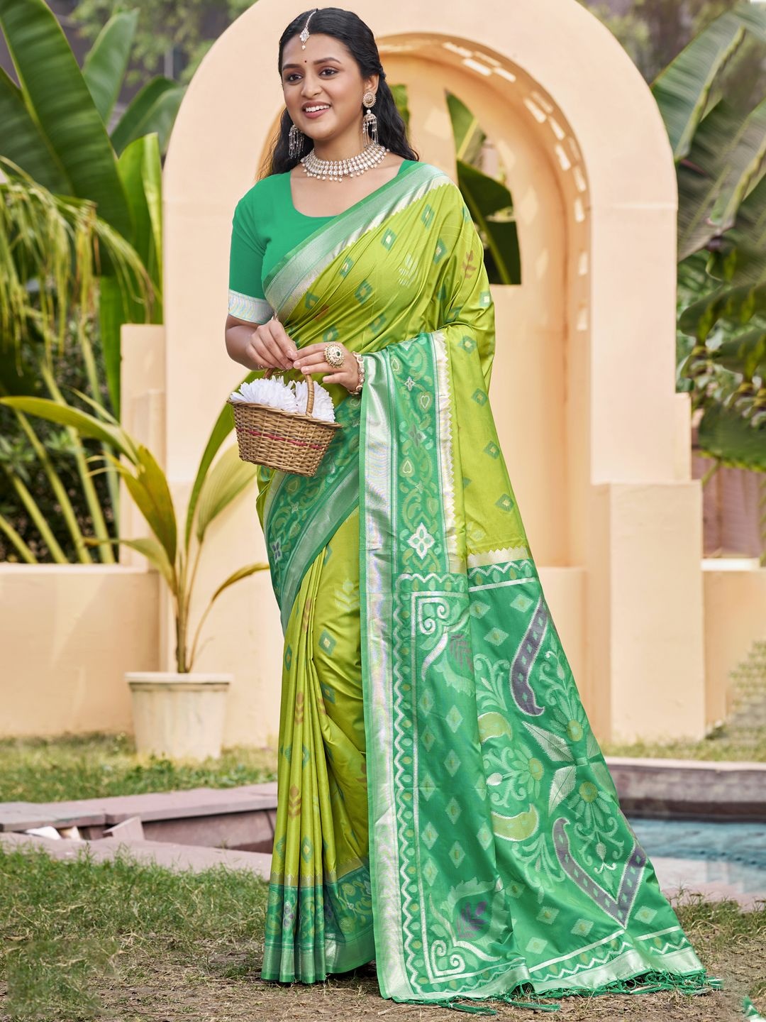 

SANGAM PRINTS Geometric Printed Tussar Saree, Green