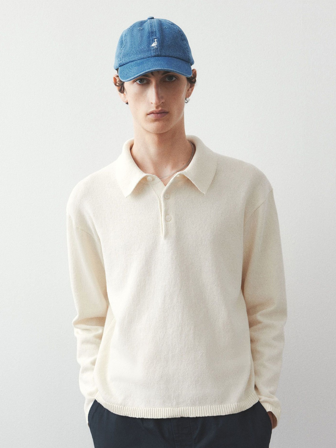 

H&M Loose Fit Fine-Knit Polo Shirt, Cream