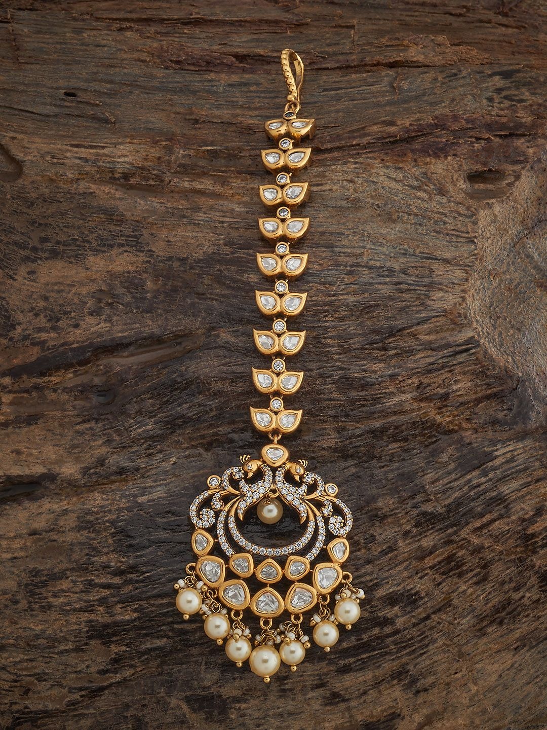 

Kushal's Fashion Jewellery Victorian-Plated Kundan Studded Maang Tikka Head Jewellery, Gold