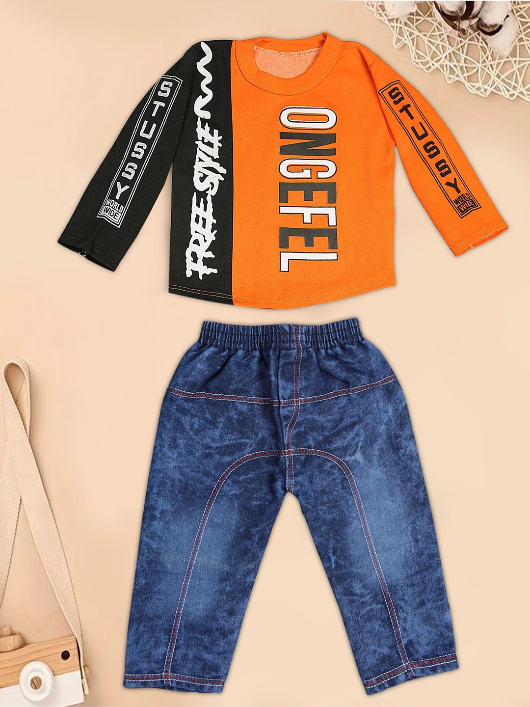 

Epochlite Unisex Kids Printed T-shirt with Trousers, Orange