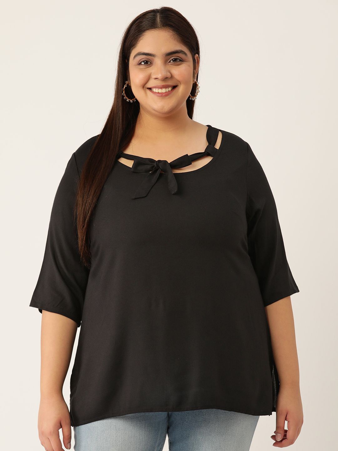 

theRebelinme Plus Size Solid Tie-Ups Detail Top, Black