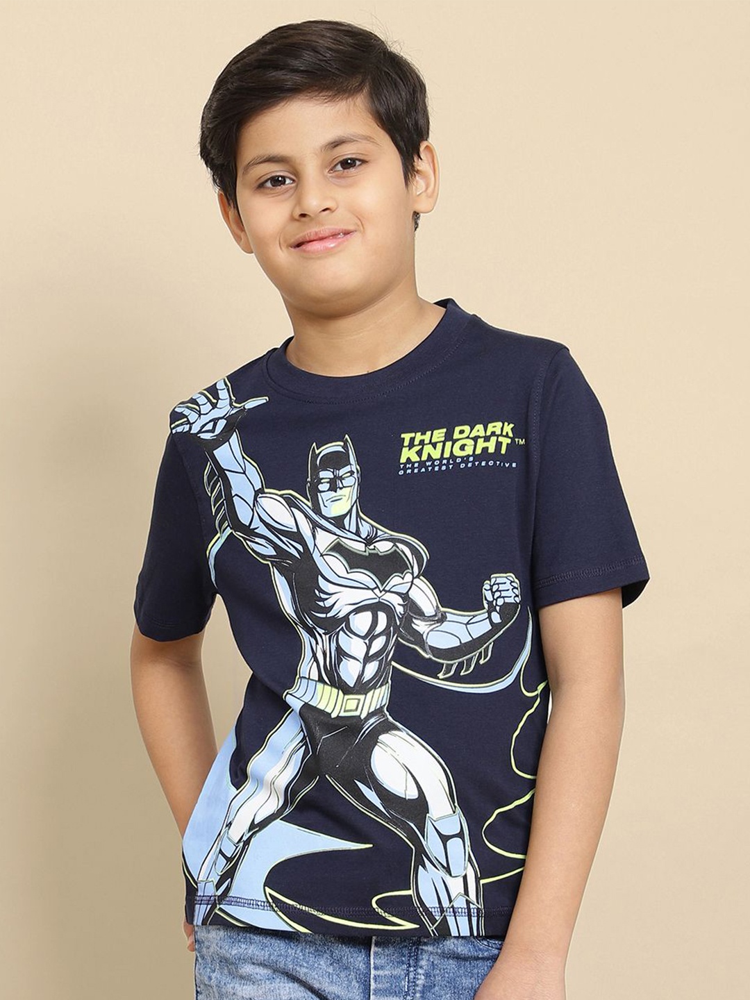 

Kids Ville Boys Batman Graphic Printed Round Neck Cotton T-shirt, Navy blue