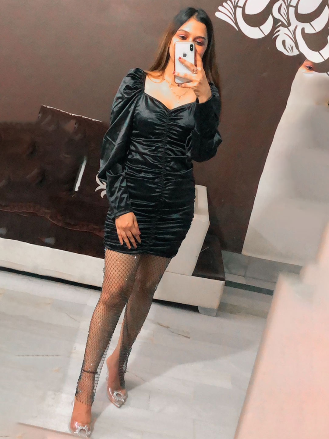 

MADE FOR HER LABEL Women Satin Ruched Sweetheart Neck Bodycon Dress, Black