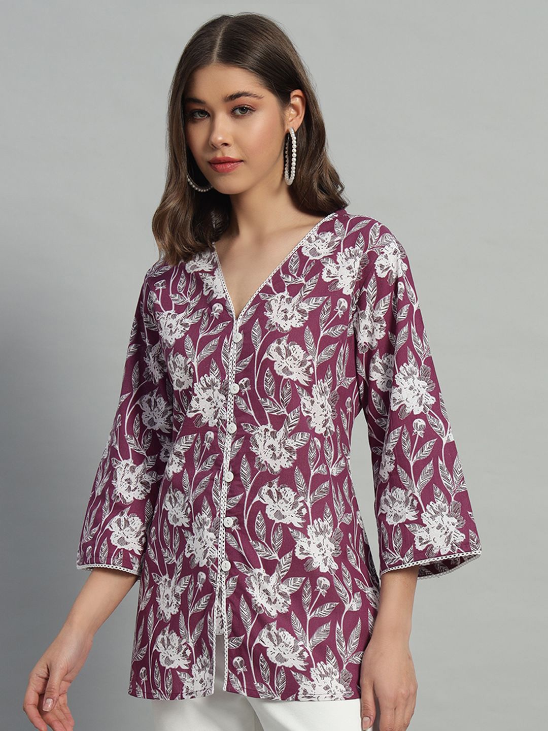 

KBZ Floral Print Cotton Top, Purple