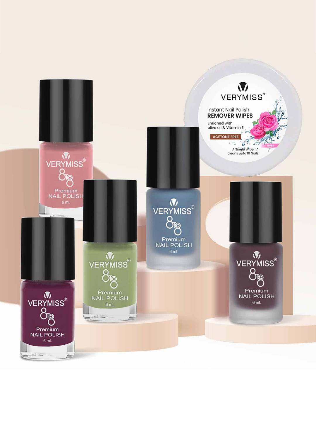 

VERYMISS Set Of 5 Trending Nail Polish - 6 ml Each With Nail Polish Remover Wipes - 07, Green