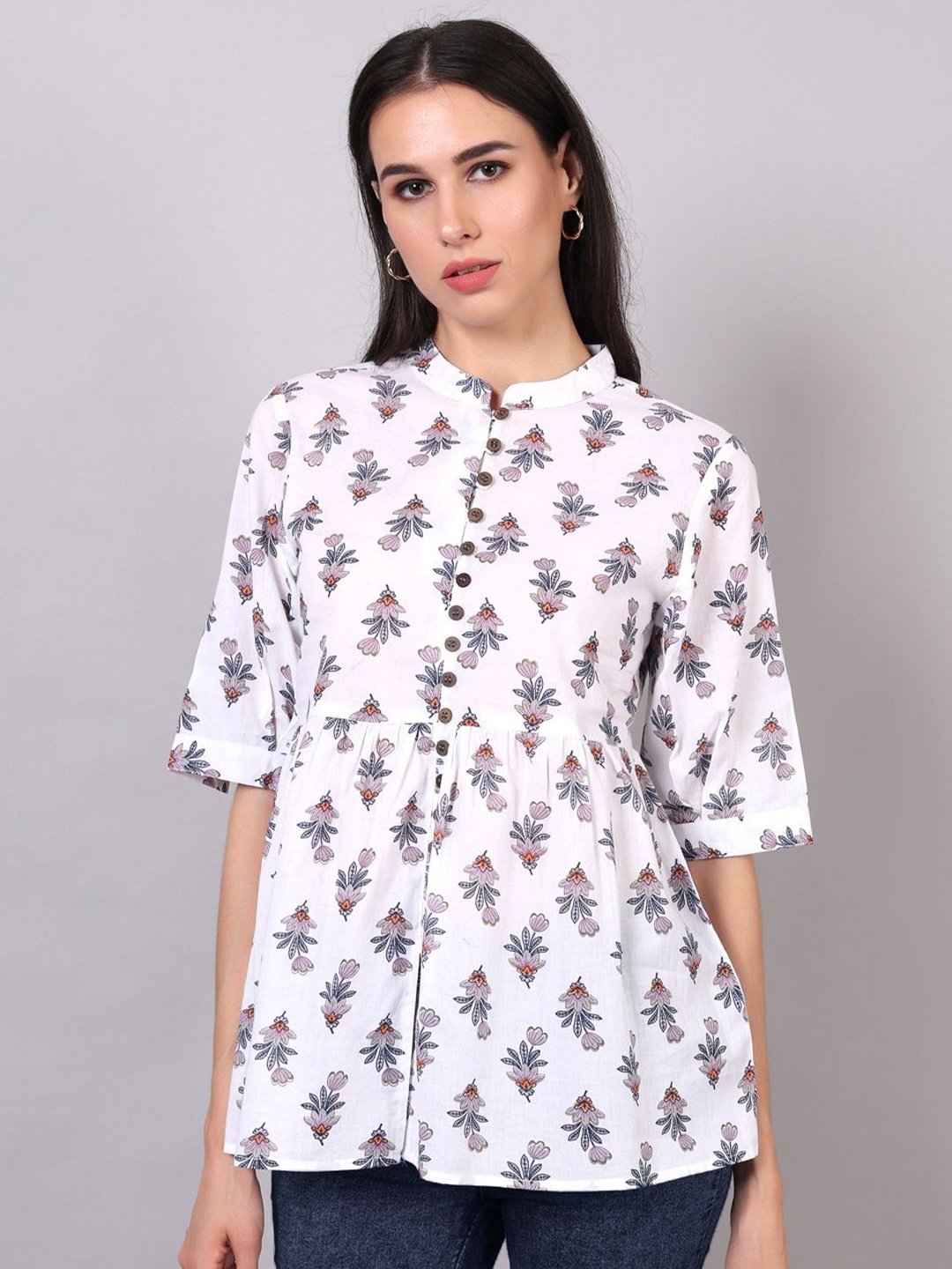 

Jaamso Royals Mandarin Collar Printed Tunic, White