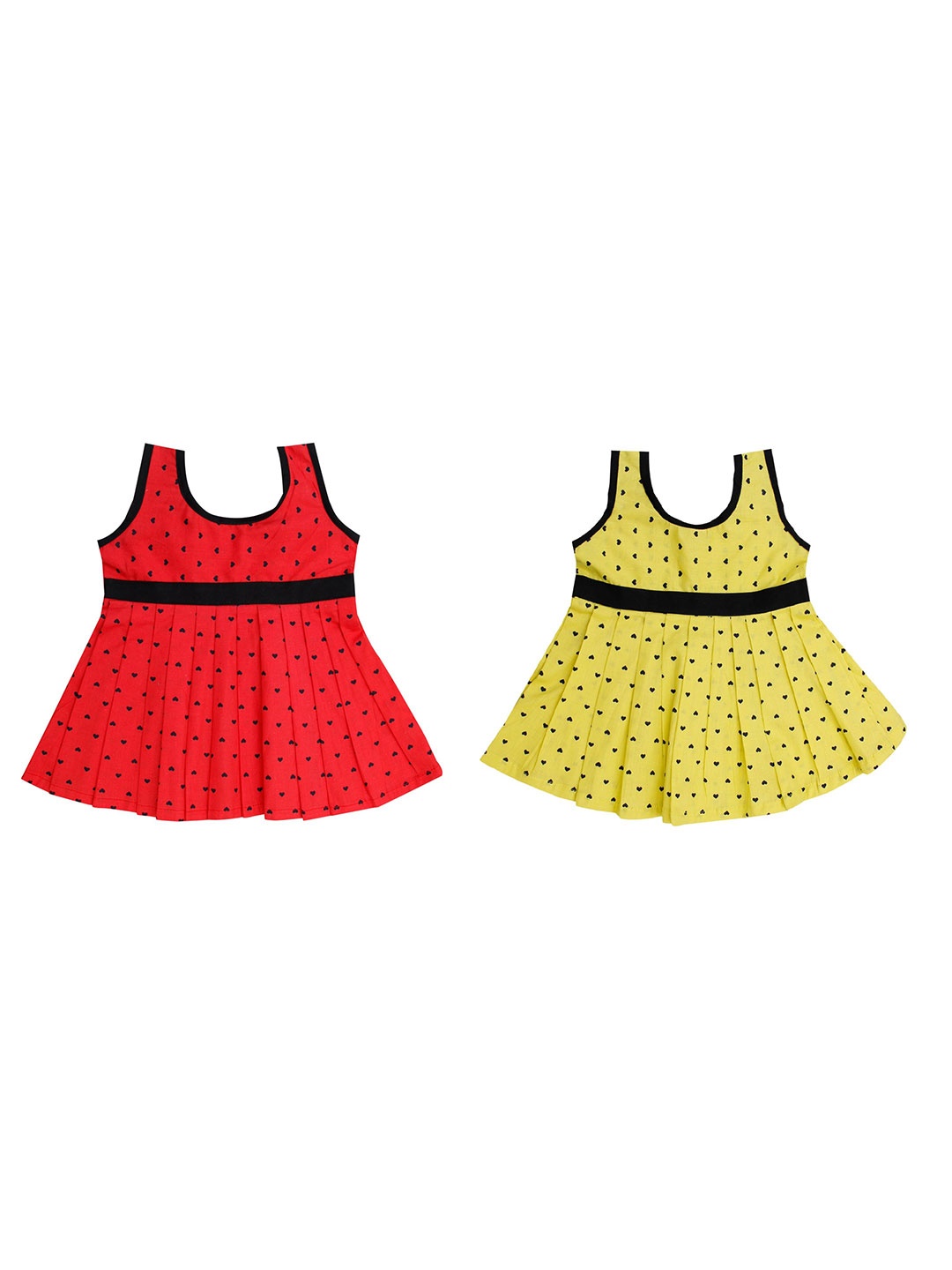 

The Creators Girls Pack Of 2 Cotton Scoop Neck Sleeveless Printed A-Line Dress, Red
