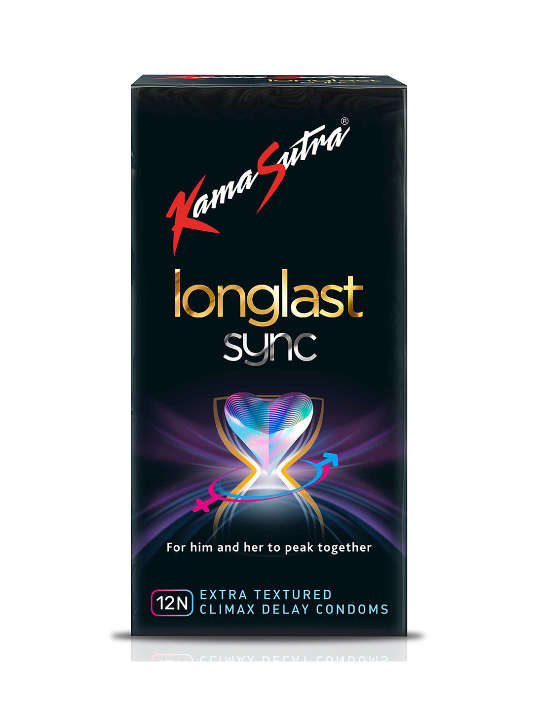 

KamaSutra 12 Longlast Sync Extra Textured Condoms For Men, Black
