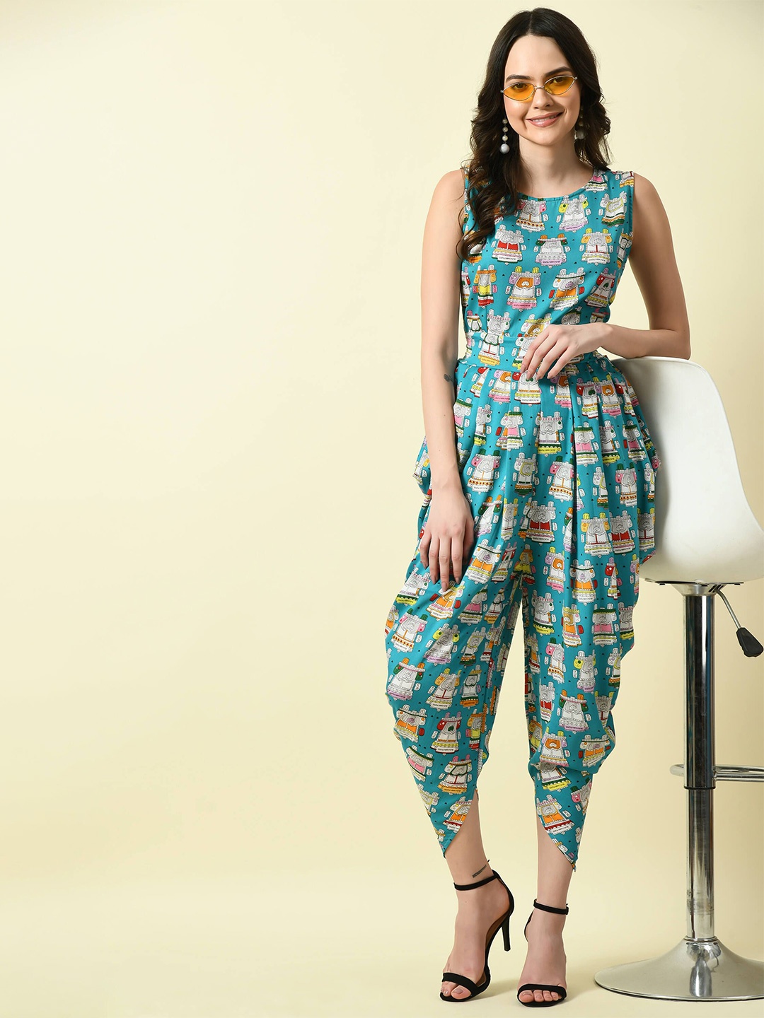 

FLYING FEST Women Printed Basic Jumpsuit, Blue