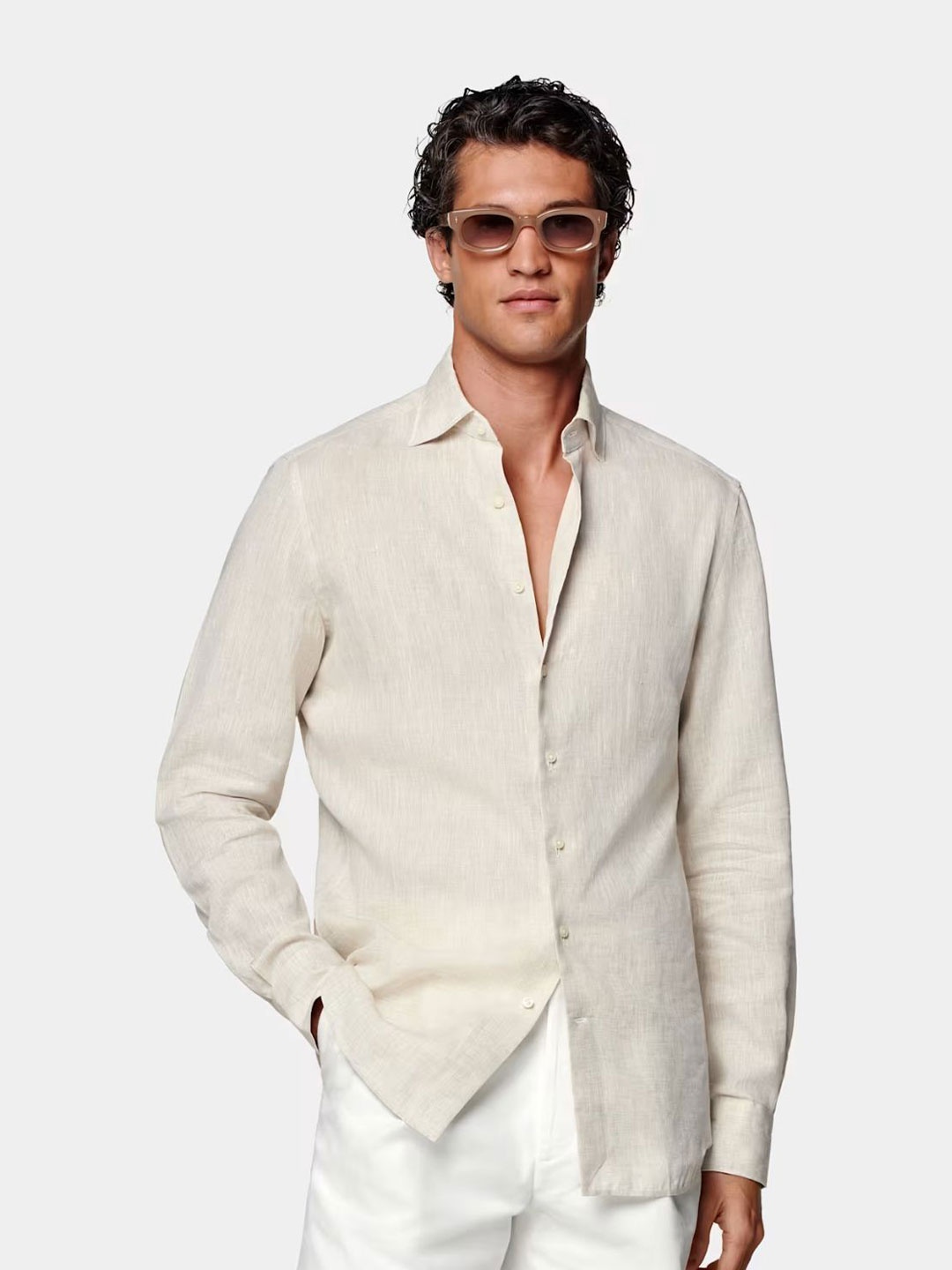 

SHANLIYA Men Classic Opaque Casual Shirt, Cream