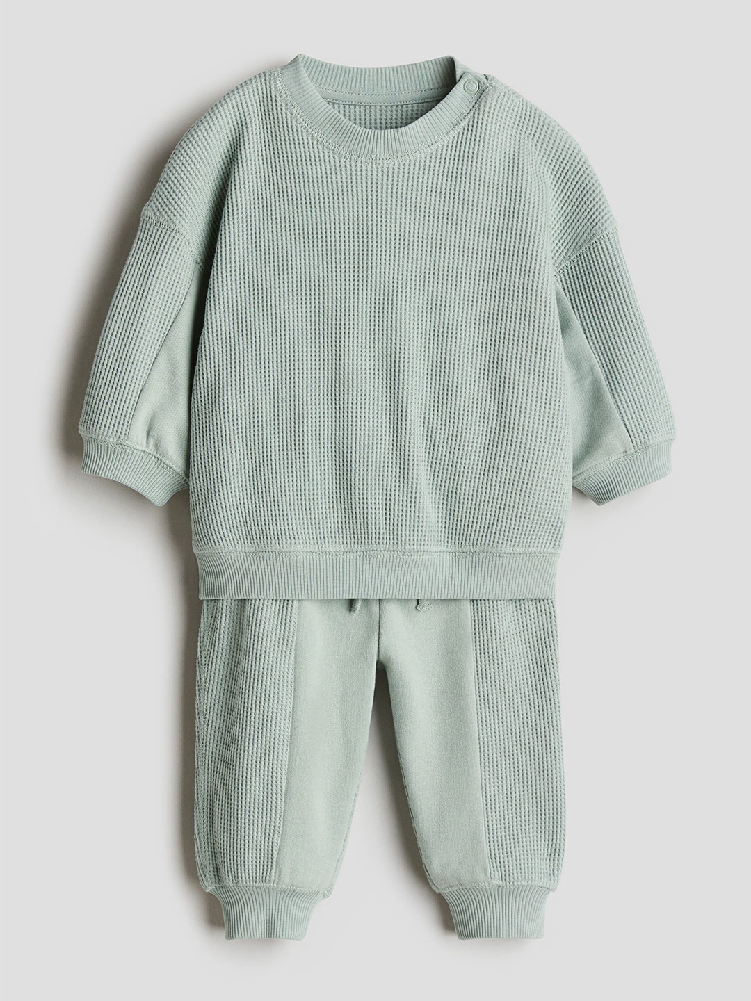 

H&M Boys 2-Piece Waffled Cotton Set, Green