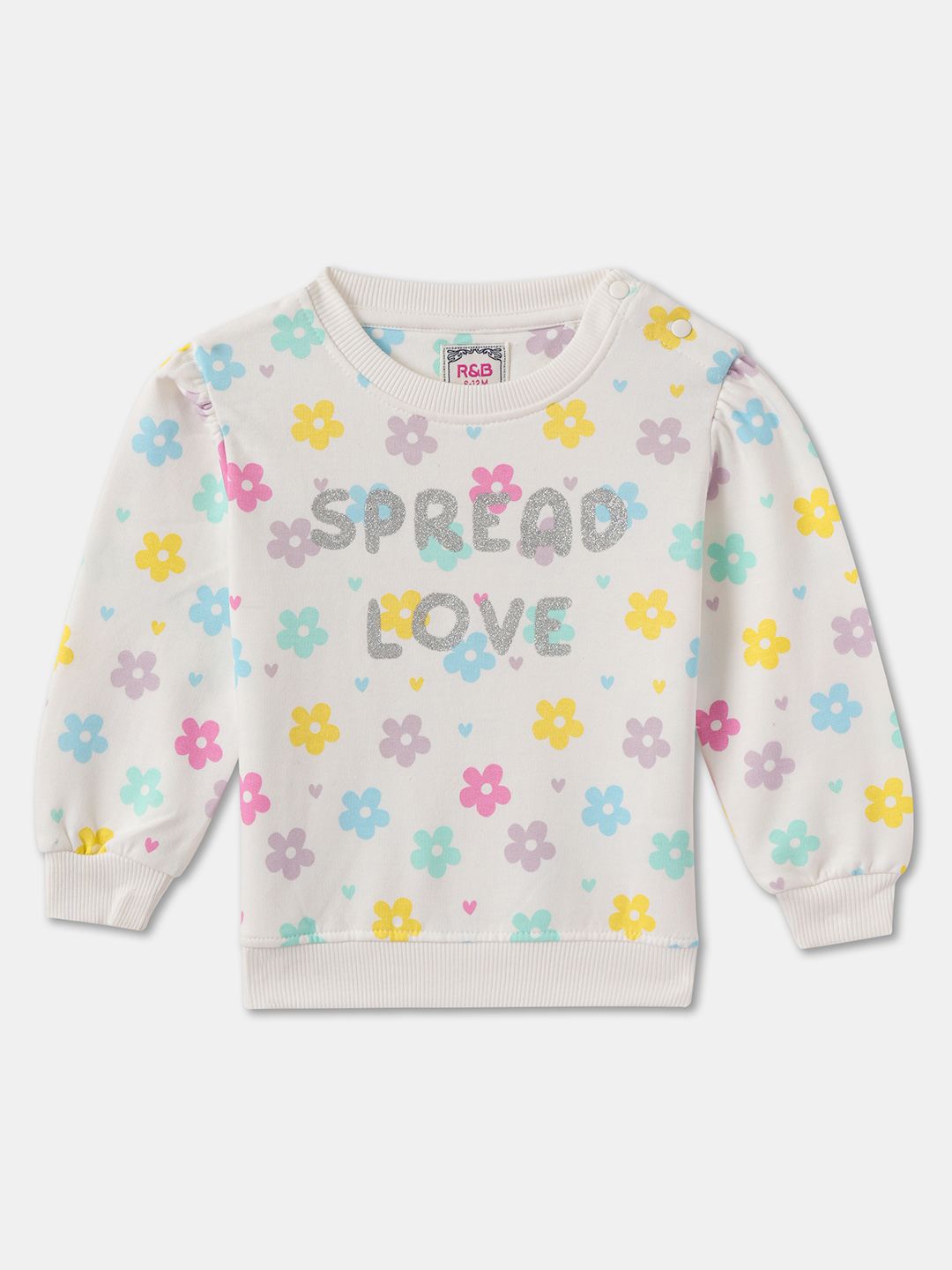 

R&B Girls Printed Round Neck Cotton Sweatshirt, White