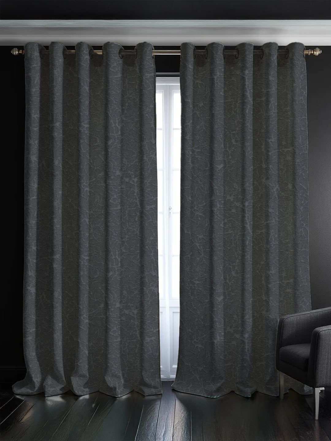 

URBAN SPACE Grey Pack of 2 Self Design Earth Crust Black Out Door Curtains