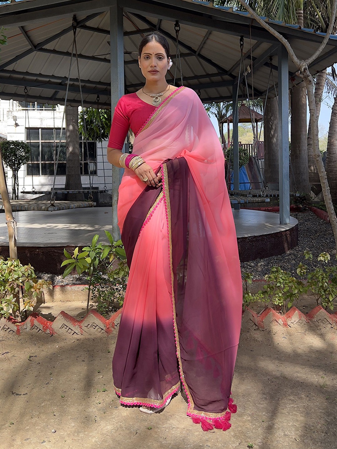 

Aika Embroidered Pure Georgette Ready to Wear Saree, Pink