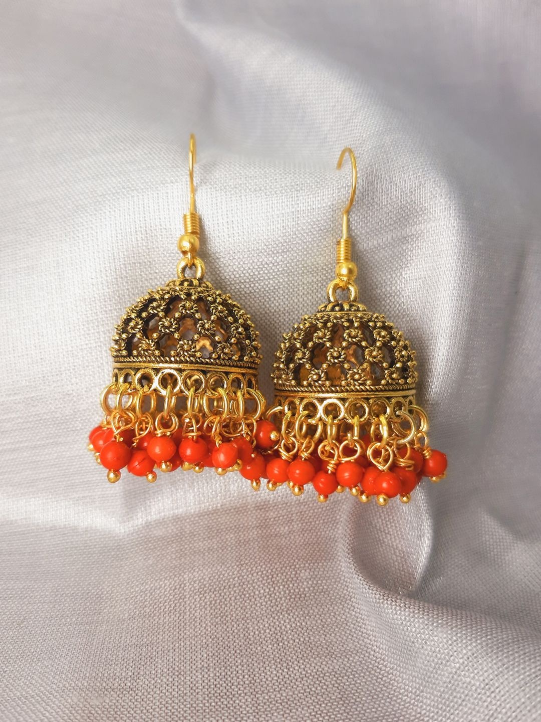 

HOPMEE Pearls Beaded Dome Shaped Jhumkas, Gold