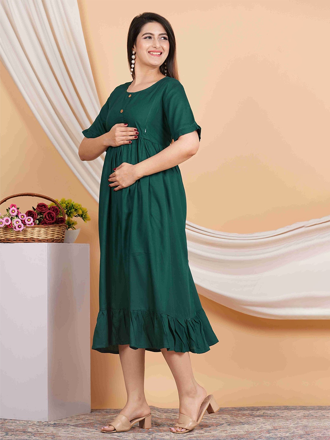 

AP2KURTI A-Line Midi Dress, Green