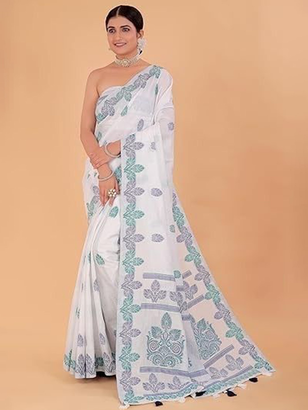 

NEGRONI Woven Design Saree, White