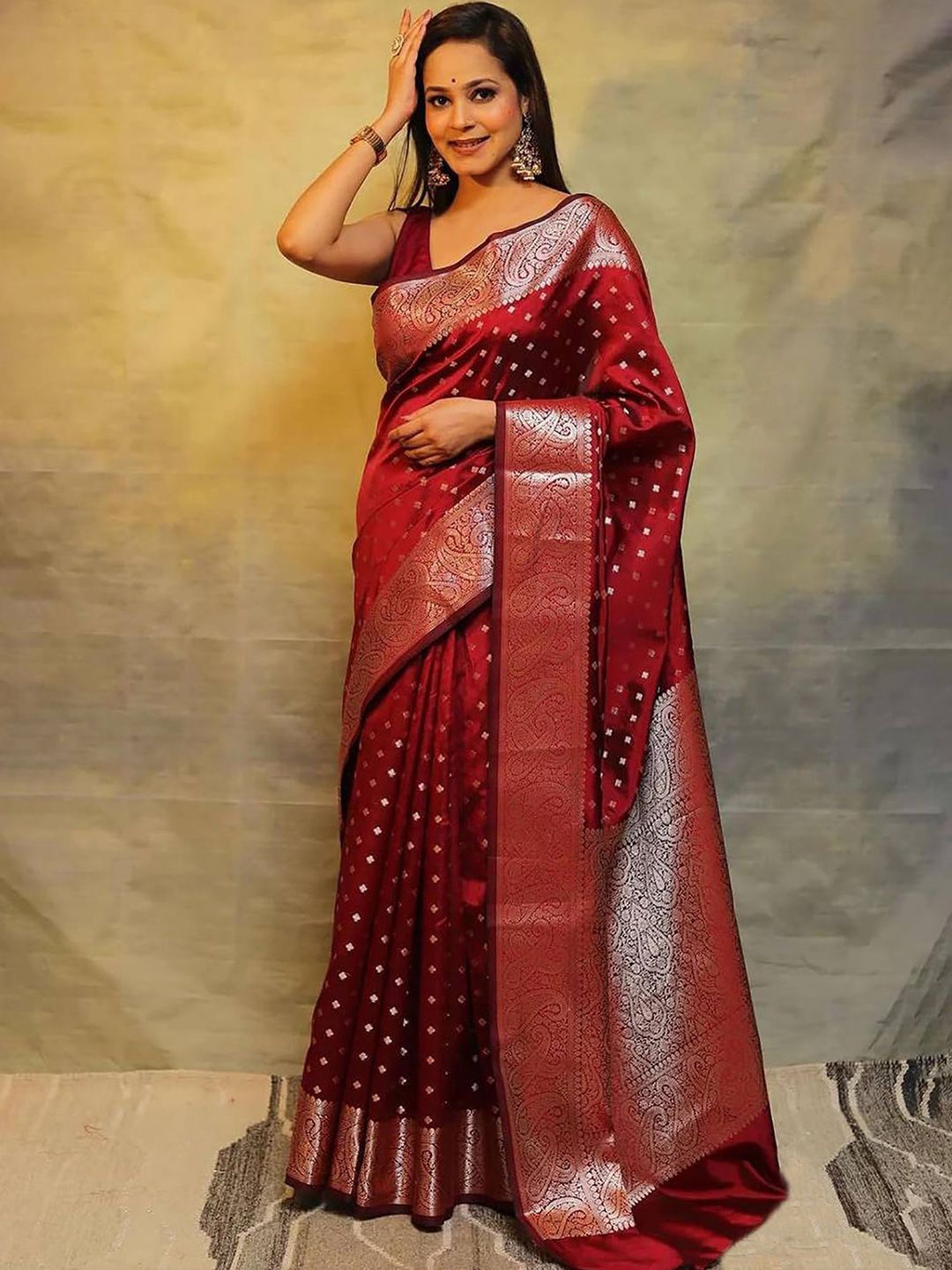 

KALINI Woven Design Zari Silk Cotton Banarasi Saree, Maroon