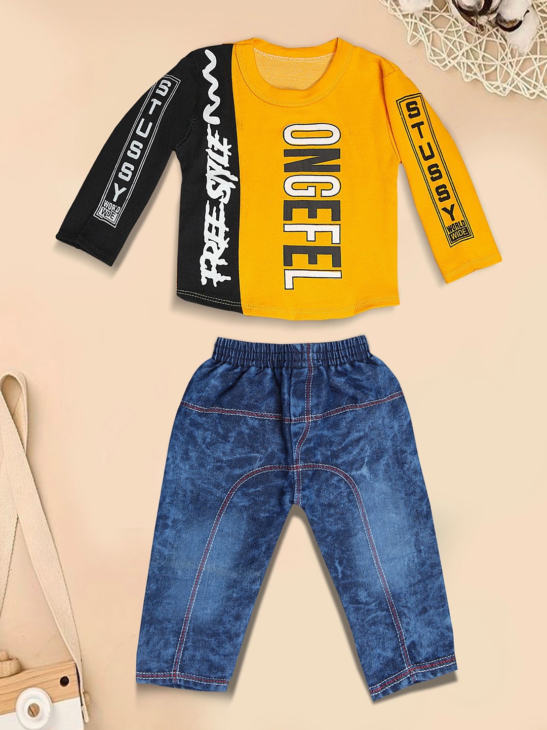 

Epochlite Unisex Kids Printed T-shirt with Trousers, Mustard