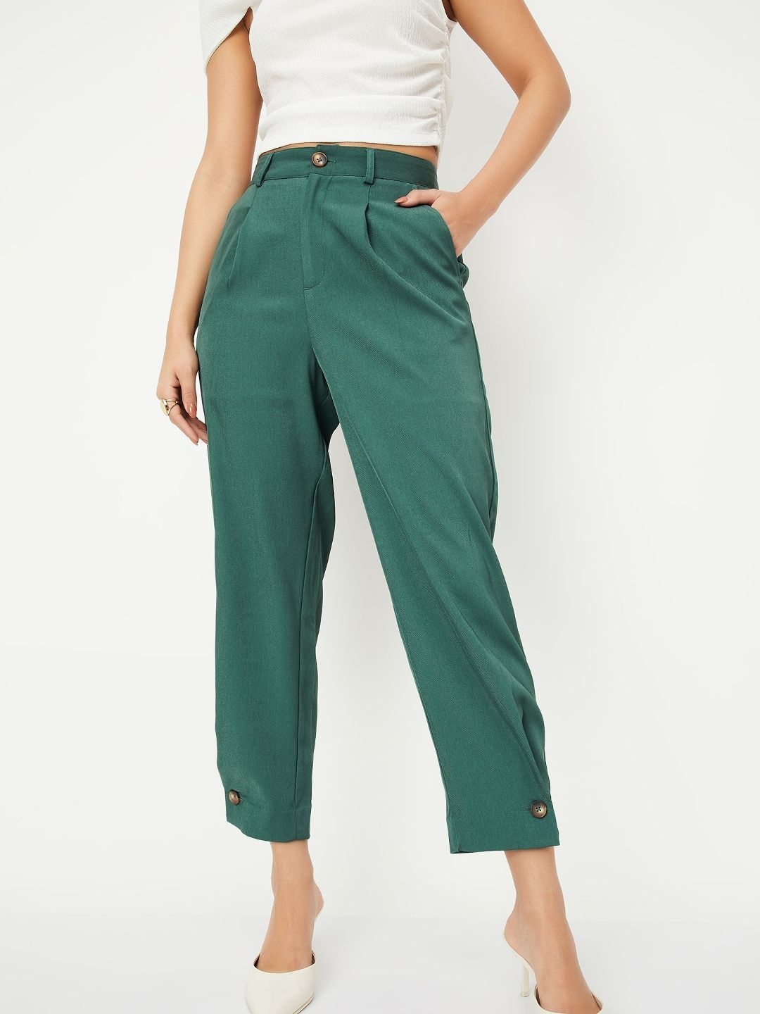 

max Women Pleated Trousers, Olive