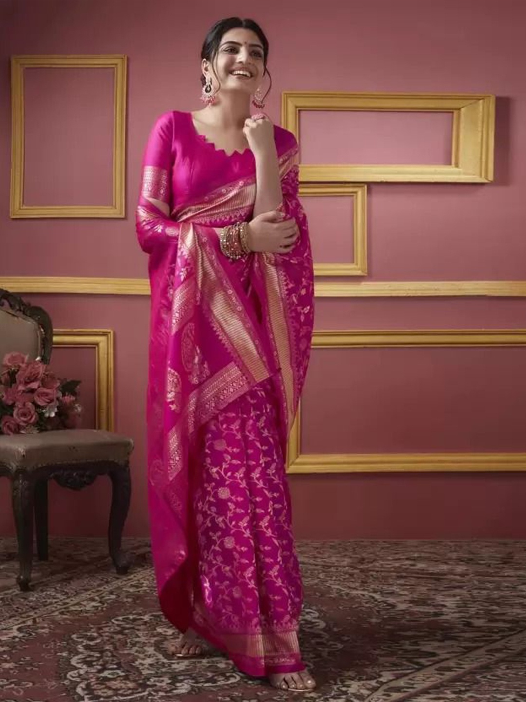 

KALINI Woven Design Zari Pure Silk Saree, Pink
