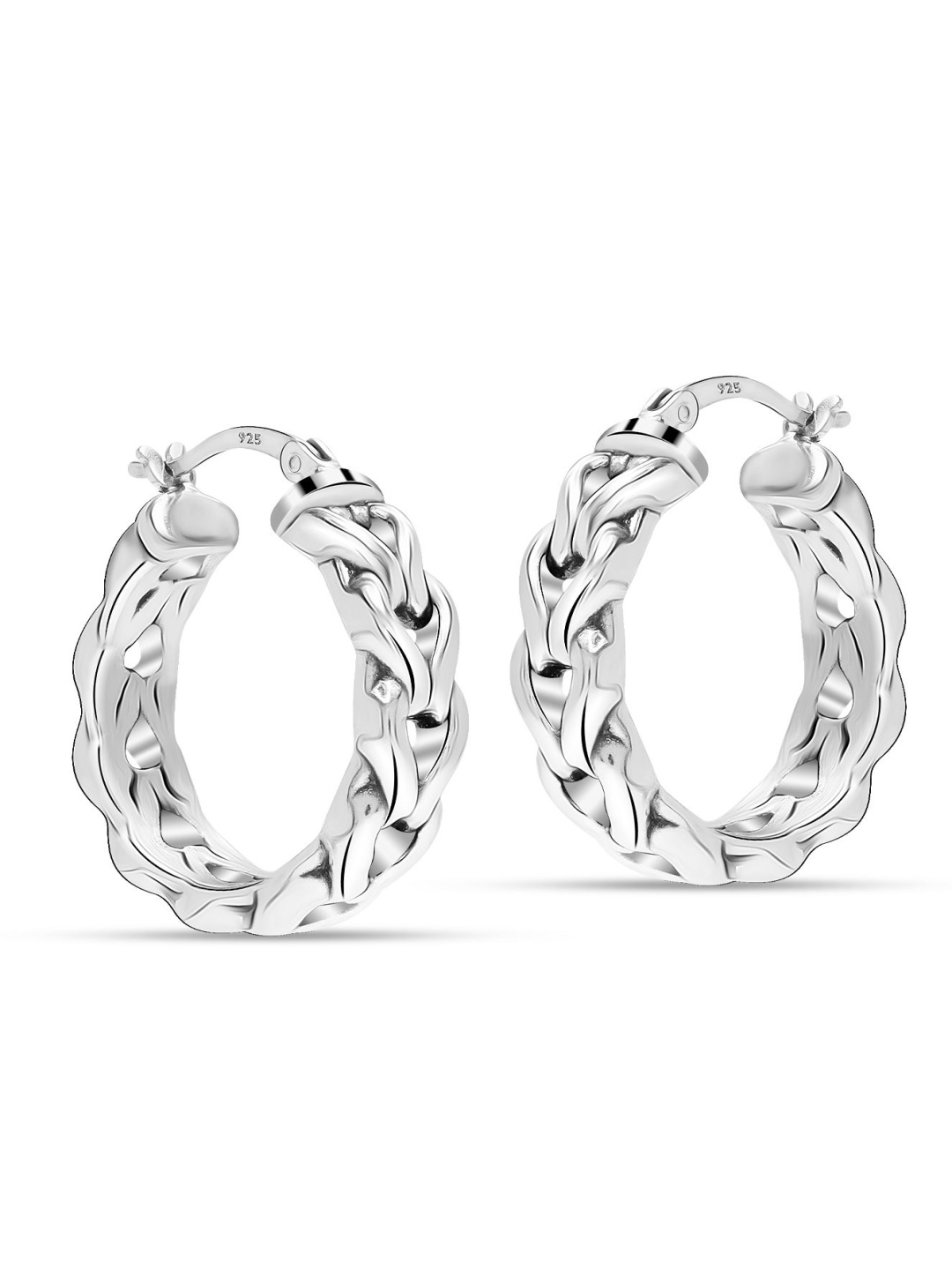 

LeCalla 925 Sterling Silver-Plated Chunky Chain Round Shape Click-Top Hoop Earring