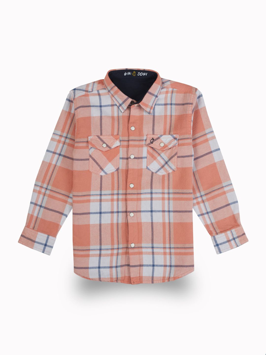 

Gini and Jony Boys Comfort Fit Spread Collar Tartan Checked Cotton Casual Shirt, Peach